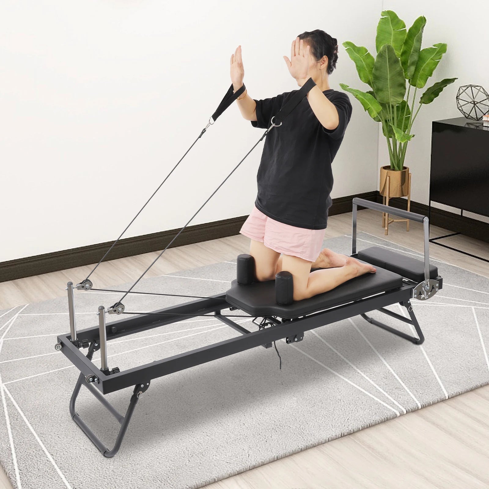 Foldable Steel Pilates Reformer Machine – Black/Grey