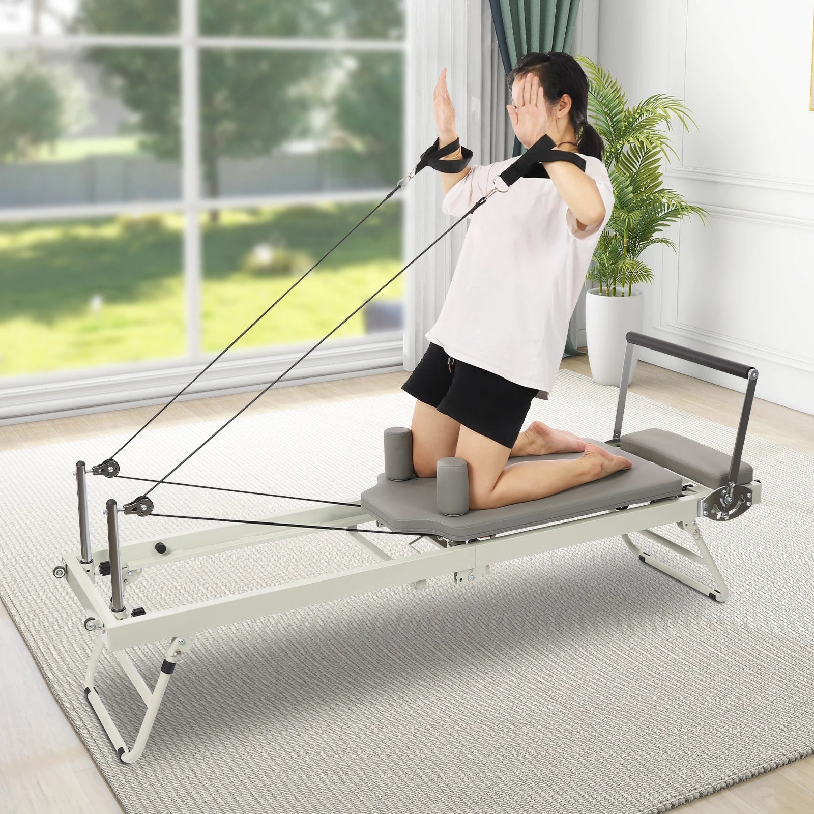 Foldable Steel Pilates Reformer Machine – Black/Grey