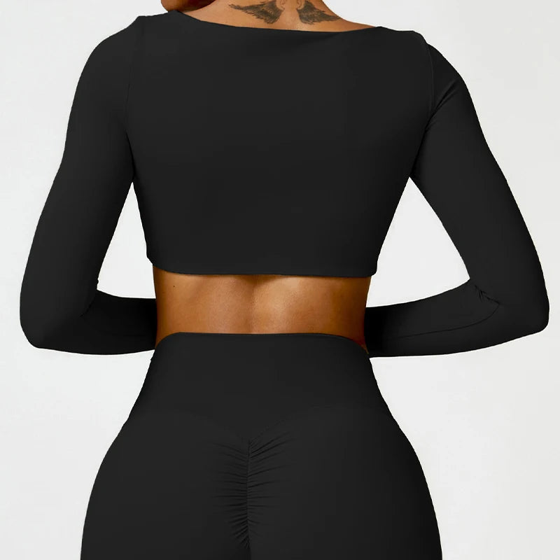 Women’s Quick-Dry Sports Crop Top – Long Sleeve
