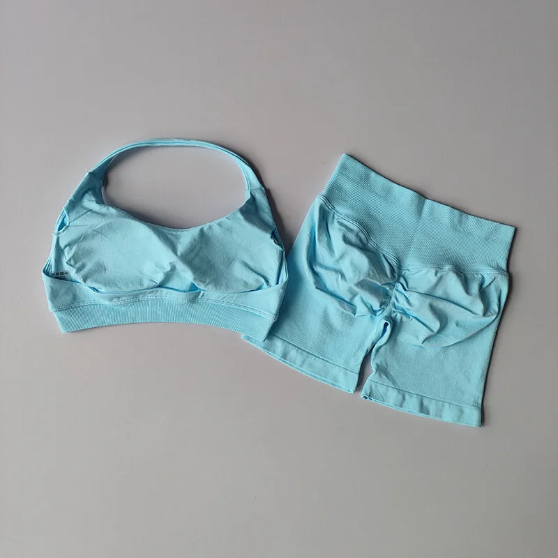 2-Piece Women’s Seamless Yoga Set – Sports Bra & Shorts