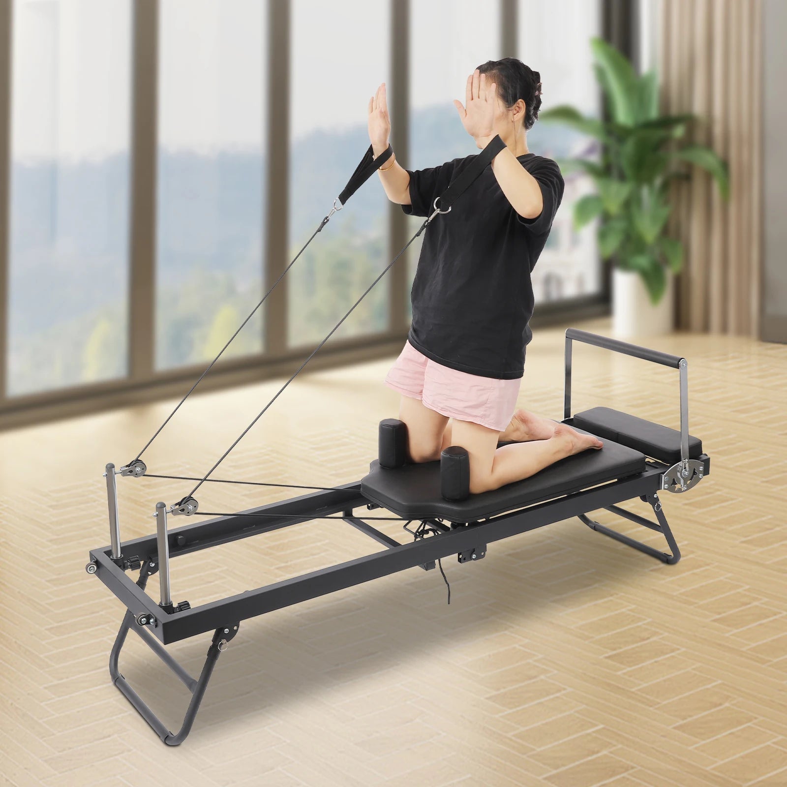 Foldable Steel Pilates Reformer Machine – Black/Grey