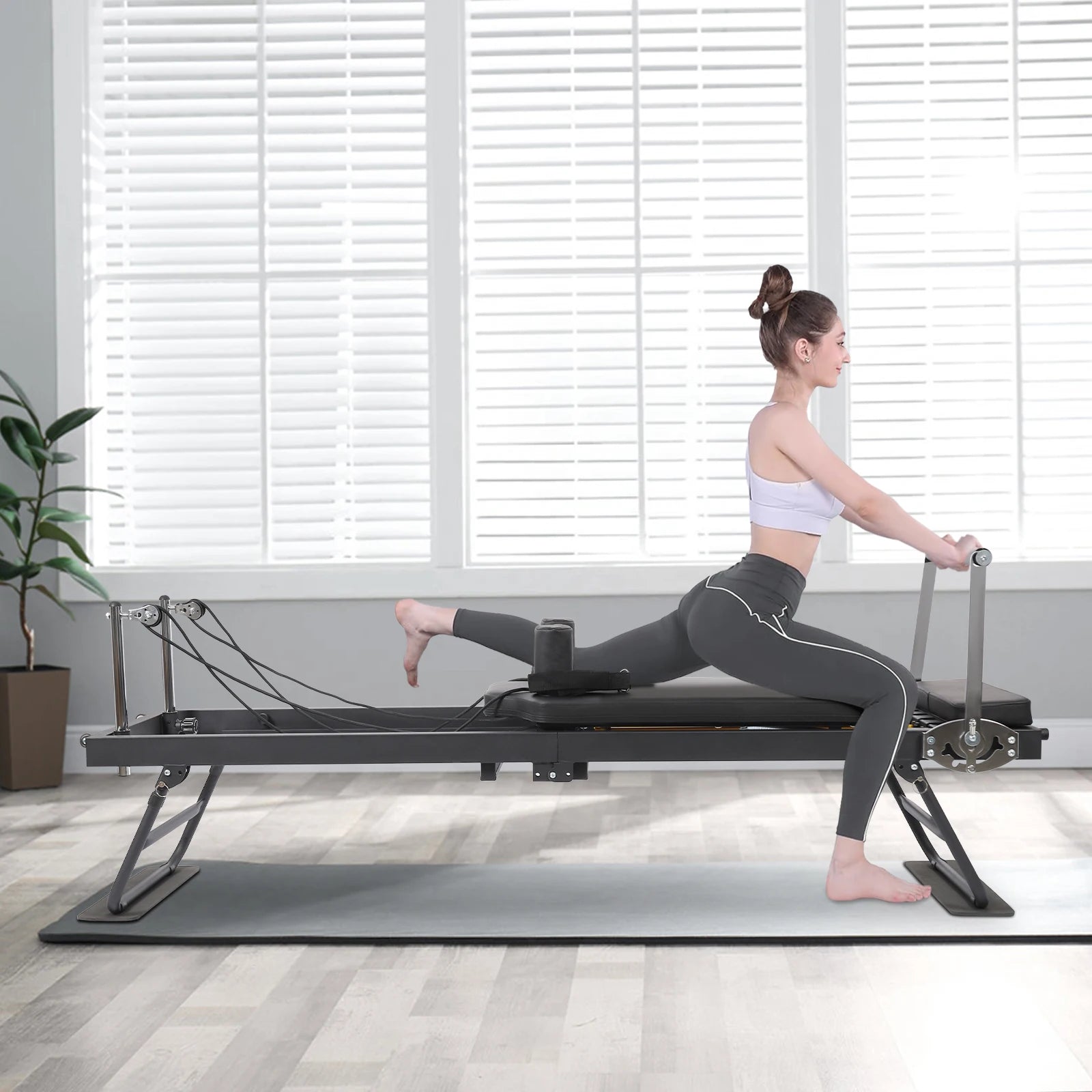 Foldable Steel Pilates Reformer Machine – Black/Grey