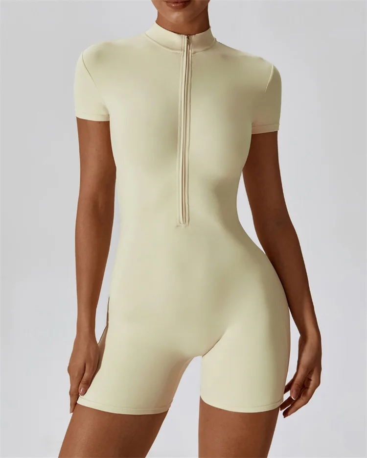 Nude One-Piece Yoga Jumpsuit – Short Sleeve