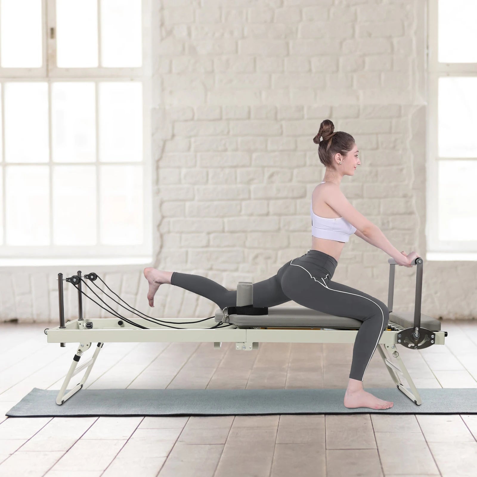 Foldable Steel Pilates Reformer Machine – Black/Grey