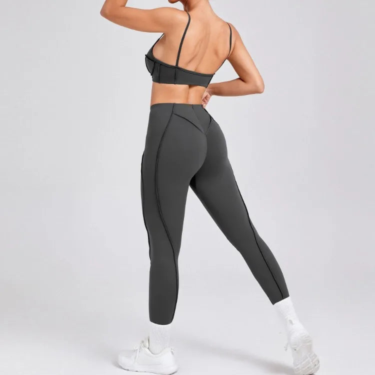 Women’s Seamless Yoga Set – High-Waist Leggings & Backless Bra