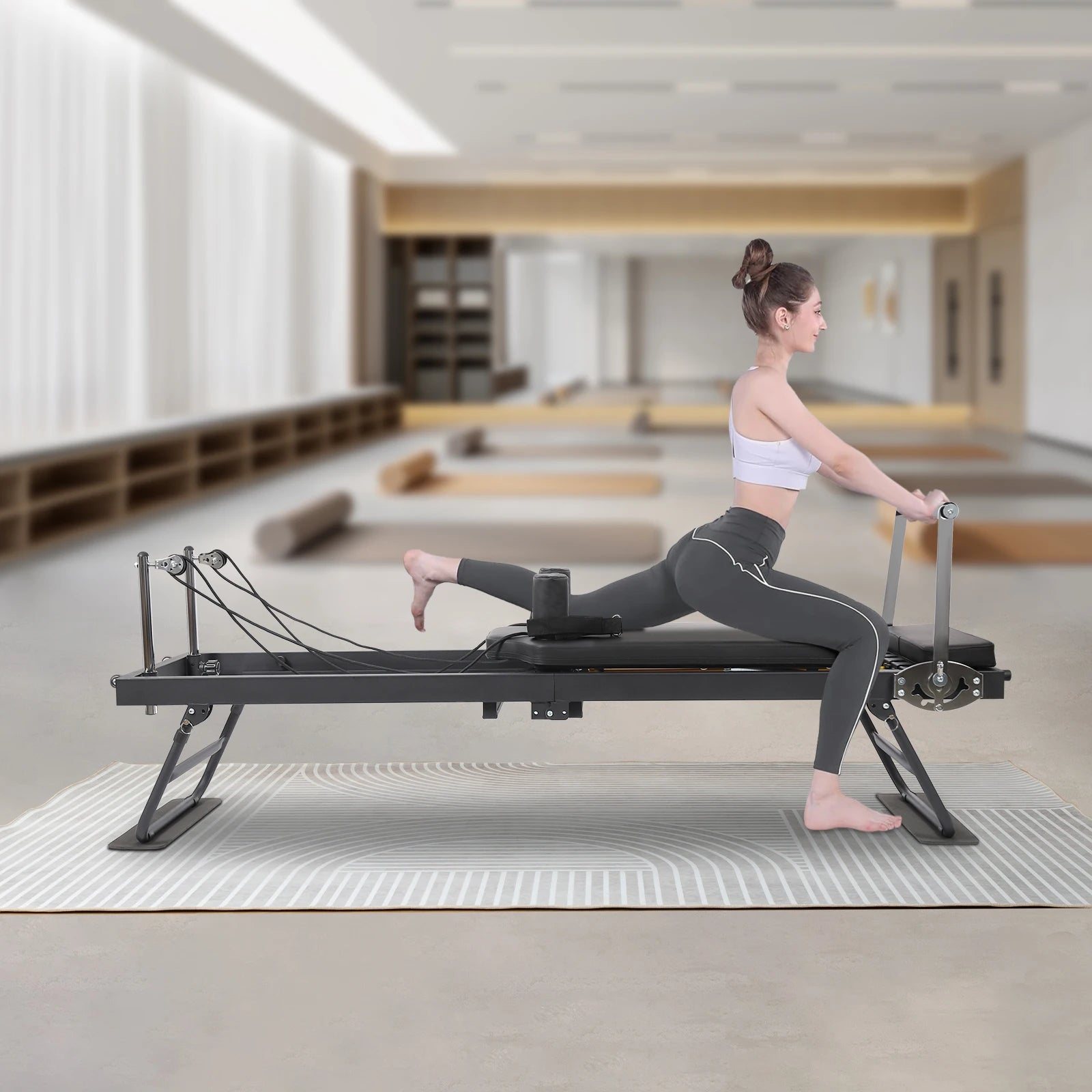 Foldable Steel Pilates Reformer Machine – Black/Grey