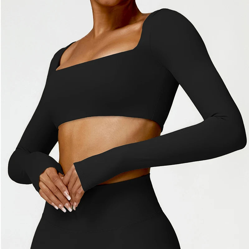 Women’s Quick-Dry Sports Crop Top – Long Sleeve