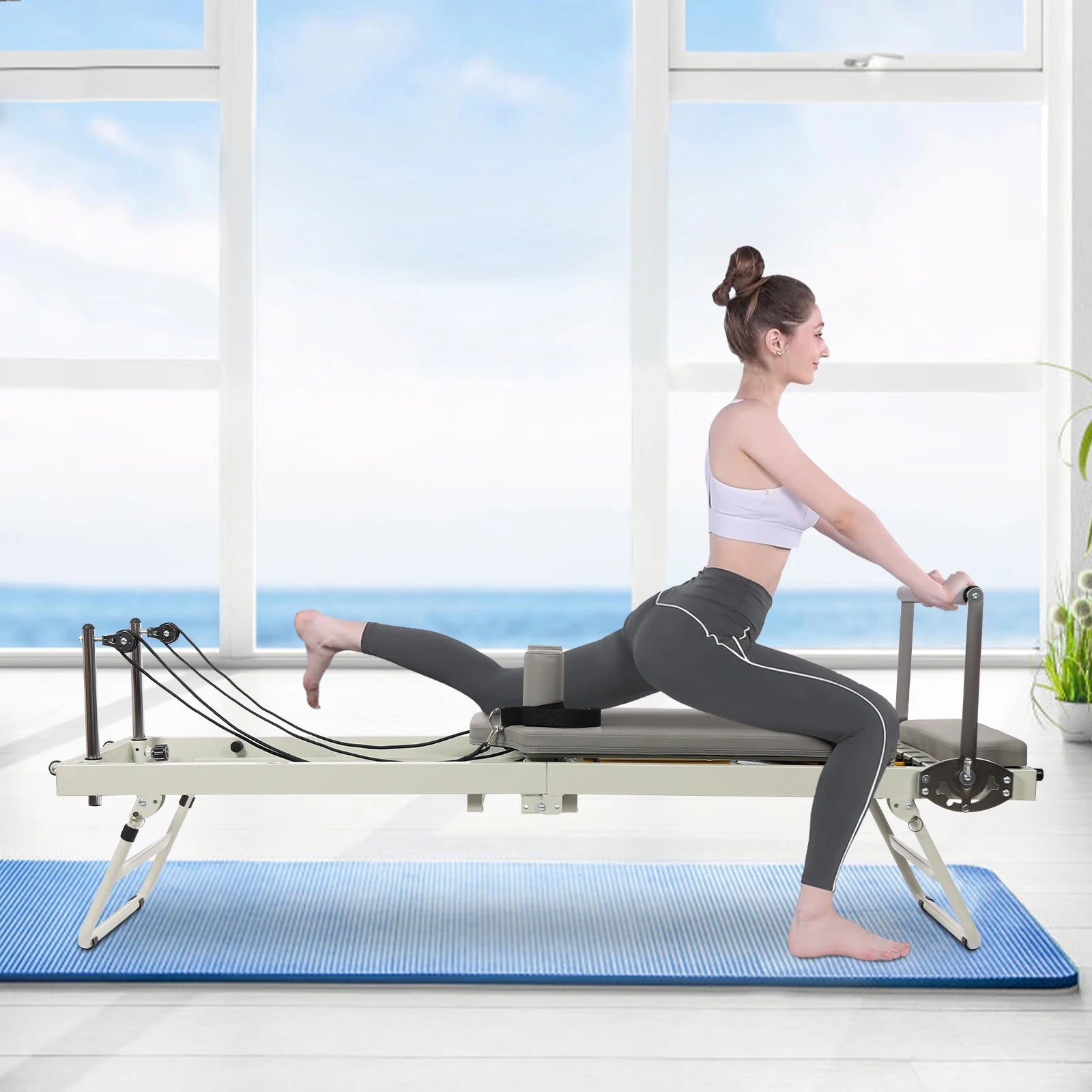Foldable Steel Pilates Reformer Machine – Black/Grey
